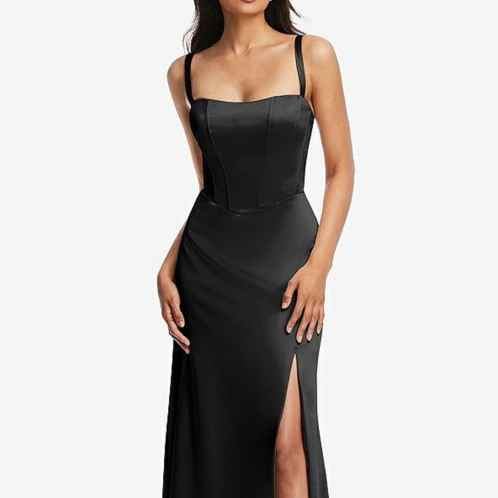 After Six 6874.....Lace Up Tie-Back Corset Maxi Dress....Black...Size 12